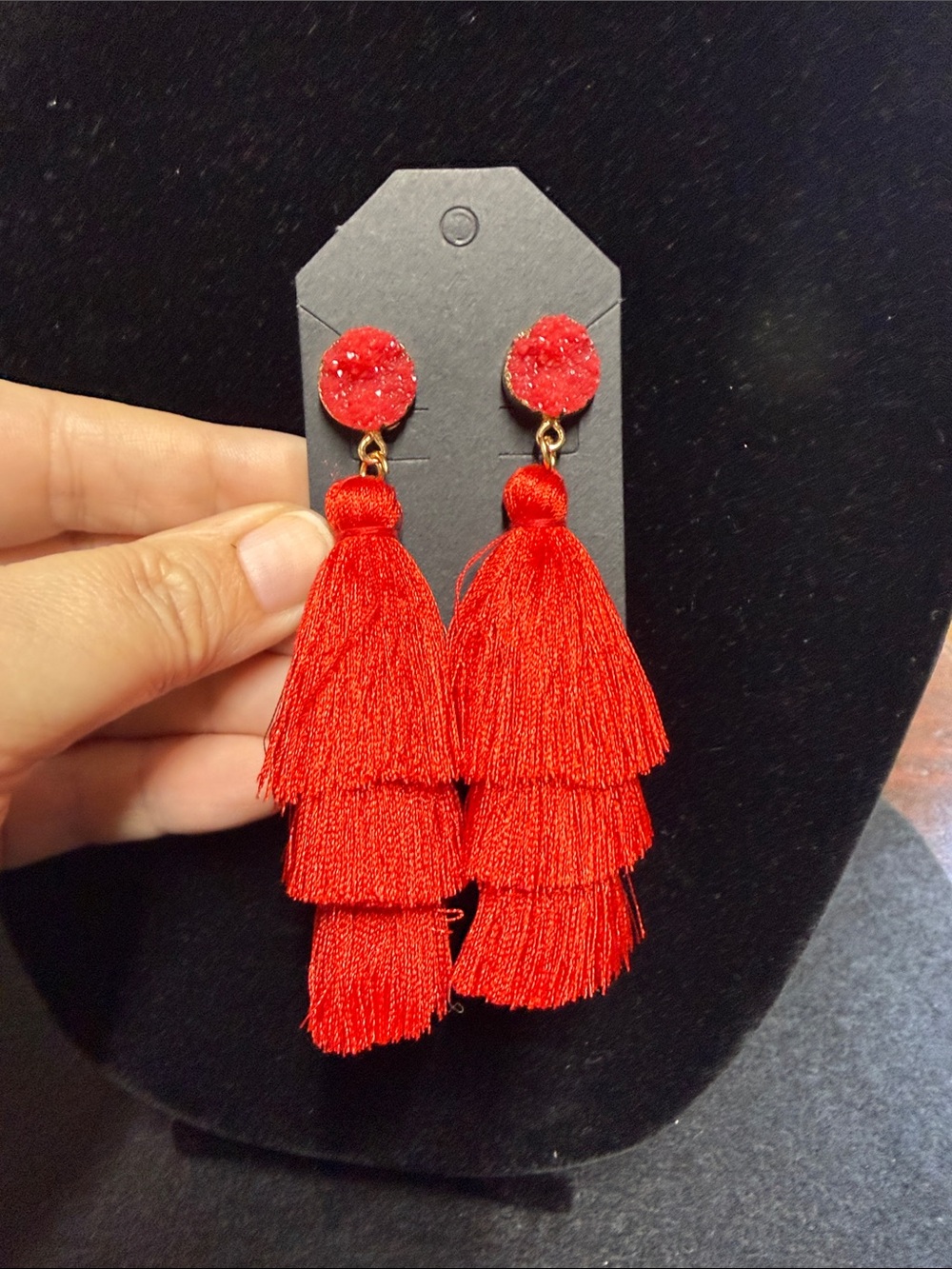 Red Tiered Tassel Drop Earrings - Women Jewelry
